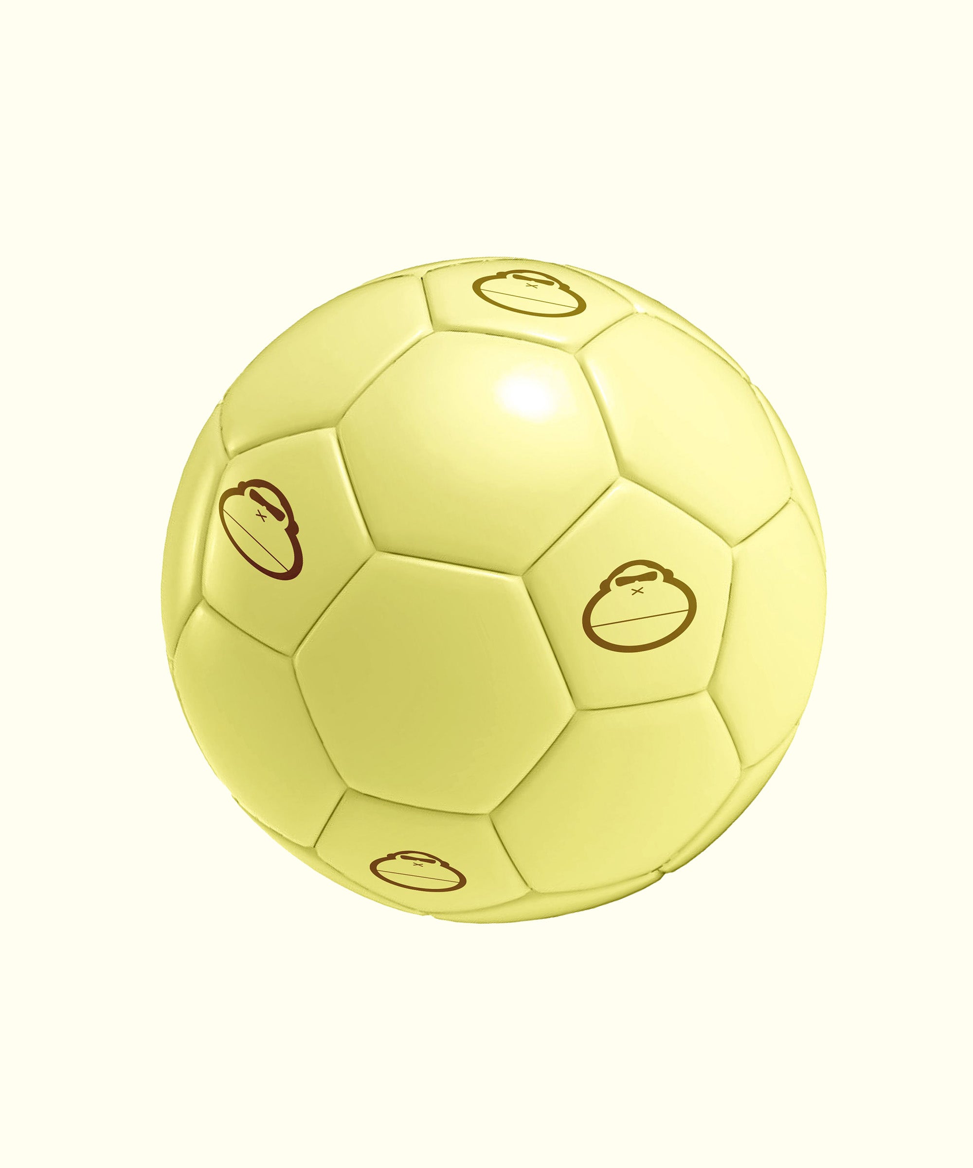 Yellow soccer ball with brand logo on a white background