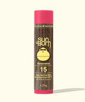 Sun Bum suncreen lip balm with watermelon flavor on a white background