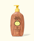 A bottle of Sun Bum Original SPF 50+ Sunscreen Lotion with a beige body and a yellow cap, featuring the Sun Bum logo.