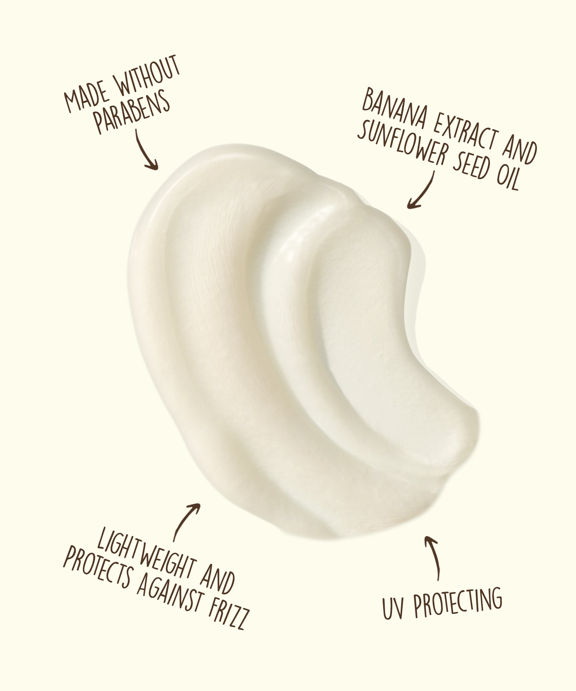 Air Dry Cream highlights: lightweight, protects against frizz, UV protecting, made without parabens, contains banana extract and sunflower seed oil. Sun Bum.