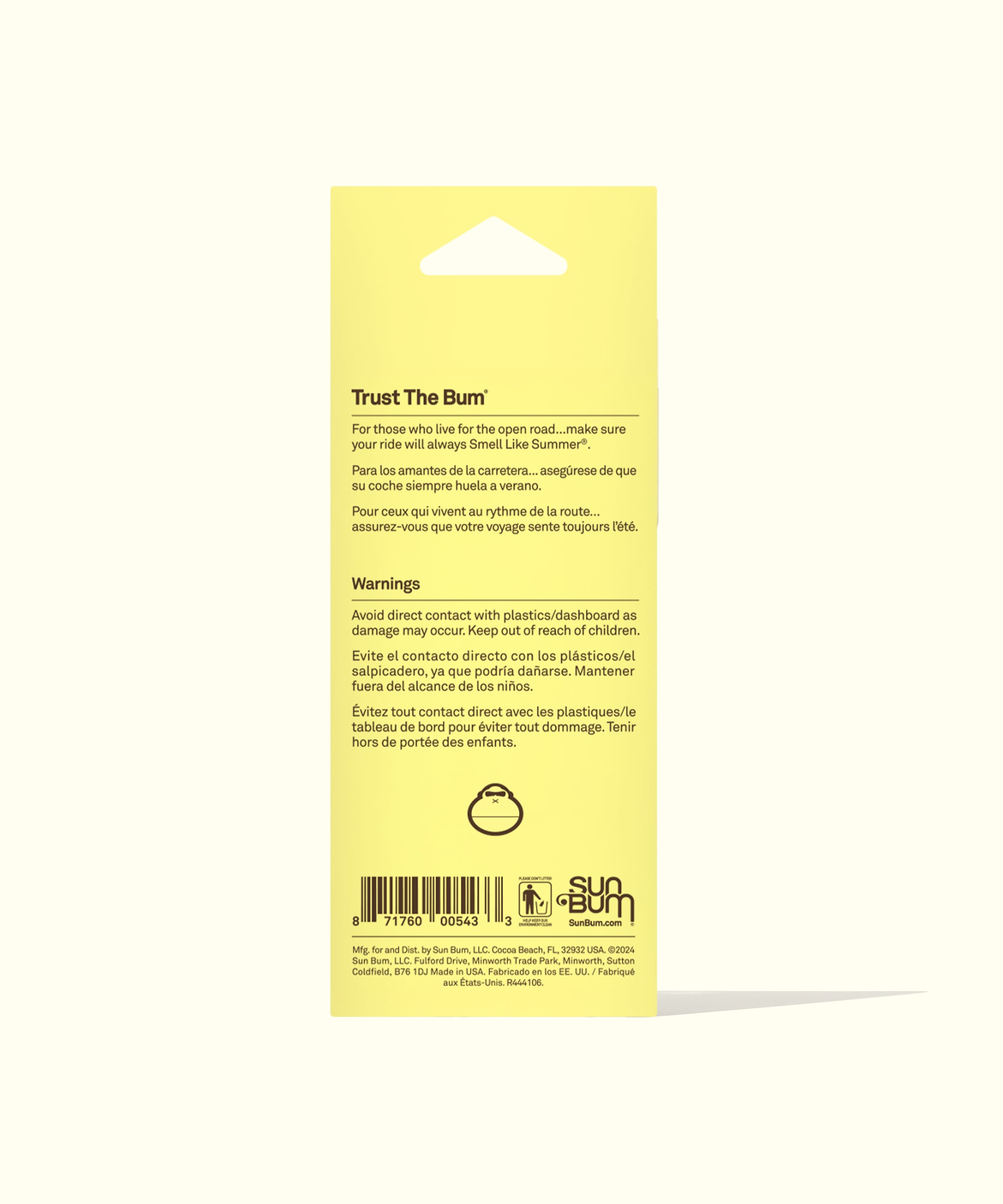 Yellow label with text and branding on a white background